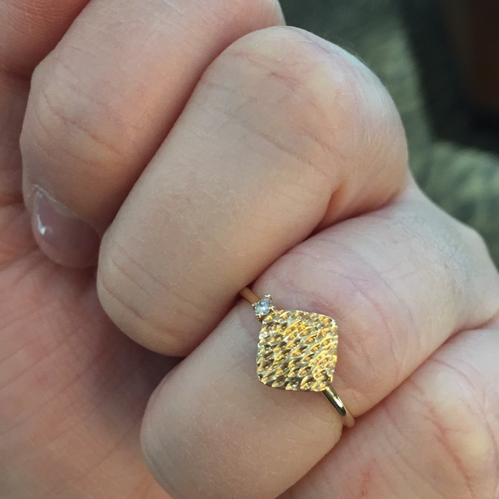Suzanne Kalan 14k rose hammered diamond ring